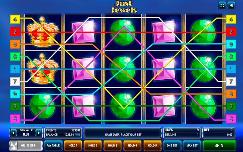 Інтерфейс ігрового автомата Just Jewels Deluxe